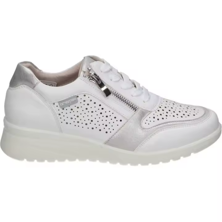 AMARPIES | Zapatos con Cuña Amarpies para Mujer – Zapatos Casual en Color Blanco y Plateado – Zapatos con Cordones y Cremallera – Cuña Media y Cómoda – Memory Sponge – Versátiles – Modelo AST28307 - 1