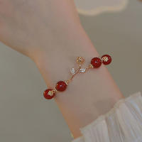 Pulsera Ajustable De Agates Rojas Naturales Doradas Para Mujer Joyería Fina De Estilo Suave Adornos Charms Metálicos De Zinc - details 0