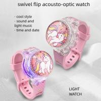 Reloj Electrónico De Unicornio Con Luz Y Música Rotatoria Para Niños Reloj De Pulsera Digital Deportivo Con Cierre De Hebilla - details 2