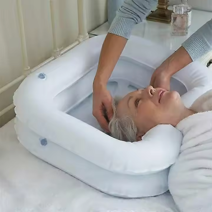Bandeja de champú para lavar el cabello para personas con discapacidad, bañera inflable portátil con tubo de drenaje - 1