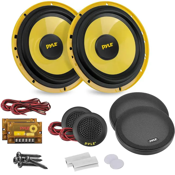 1 Kit de 2 Vías PYLE PLG8C Altas 8 "20 cm 200mm, y 600 varios máx. RMS 300 Vatos, Prevancia 4 ohmios, con 2 woofers, 2 tweeters y 2 crossovers, Color Amarillo, 1 Kit + Rejillas de Regalo - 1