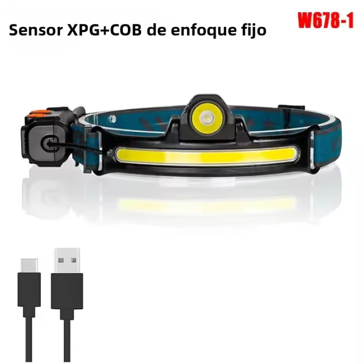 Linterna Frontal LED Recargable 270° Ancho Con Batería 18650 Luz Trabajo Impermeable COB+XPG Super Brillante Para Camping Y Pesca Nocturna - 1