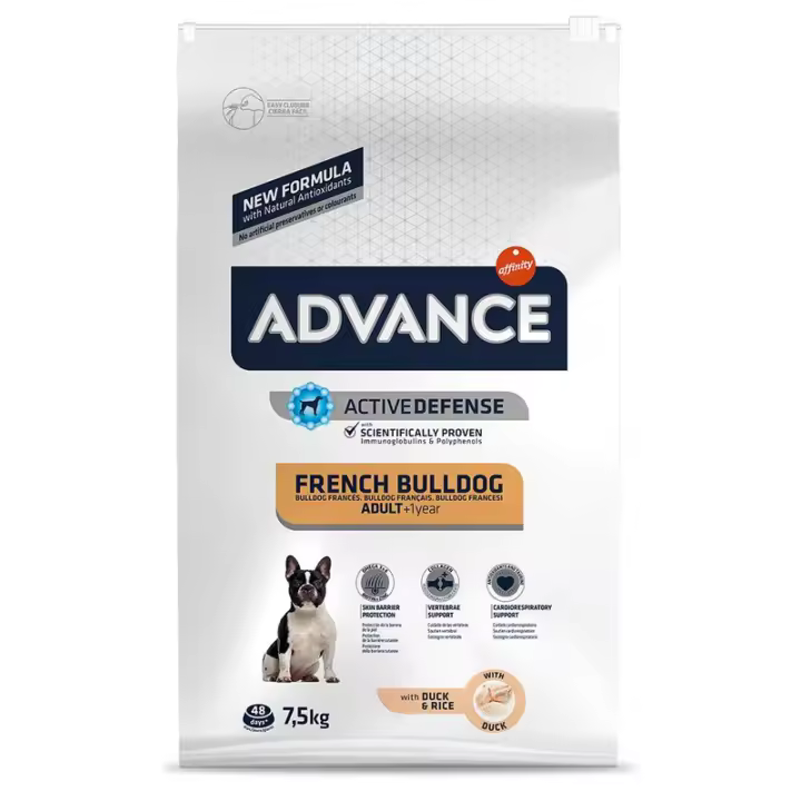Advance Mini French Bulldog, Pienso para Perros Adultos con Pollo, 7,5kg - 1