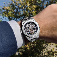Reloj Automático Casual Forsining Para Hombre Con Diamante 3D Esqueleto Hueco Luminoso Militar Torbillón De Acero Inoxidable - details 9