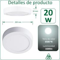 VZLED - Pack 2-5-10 downlight LED 20W superficie redondo, Plafón techo led redondo, Plafón cocina LED, Lámpara techo, tono luz blanca 4000K y luz blanca fría 6500K - details 1