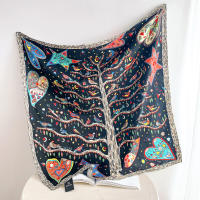 Pañuelo Cuadrado De Patrón Geométrico 35.43" Imitación De Seda Satén Ligero Para El Verano Sunscreen Bandana Decoración De Bolso De Mano Para Mujeres - details 3