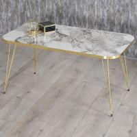 CASA basics Mesa de Centro Rectangular 90x50 cm en Mármol Blanco o Negro con Patas Doradas – Diseño Retro y Elegante - details 0