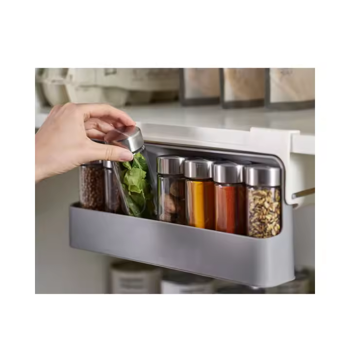 Organizador de botellas de especias, estante para cajón colgante sin perforar-32*13,5*6,5 cm, gris, 1 pieza - 1