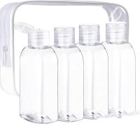 4pcs Botellas De Viaje Reutilizables De 100ml Con Etiquetas Y Bolsa De Almacenamiento Marrón Transparente Plástico Dispensador De Shampoo Multiusos - details 4