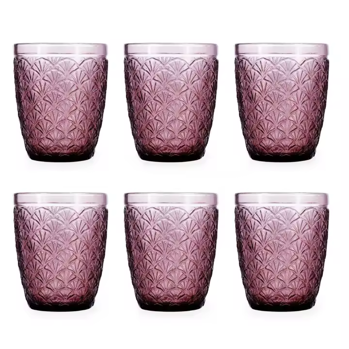 Set 6 Vasos Bajos Vidrio BIDASOA ROSE MOON 29CL Rosa Con Relieve - 1