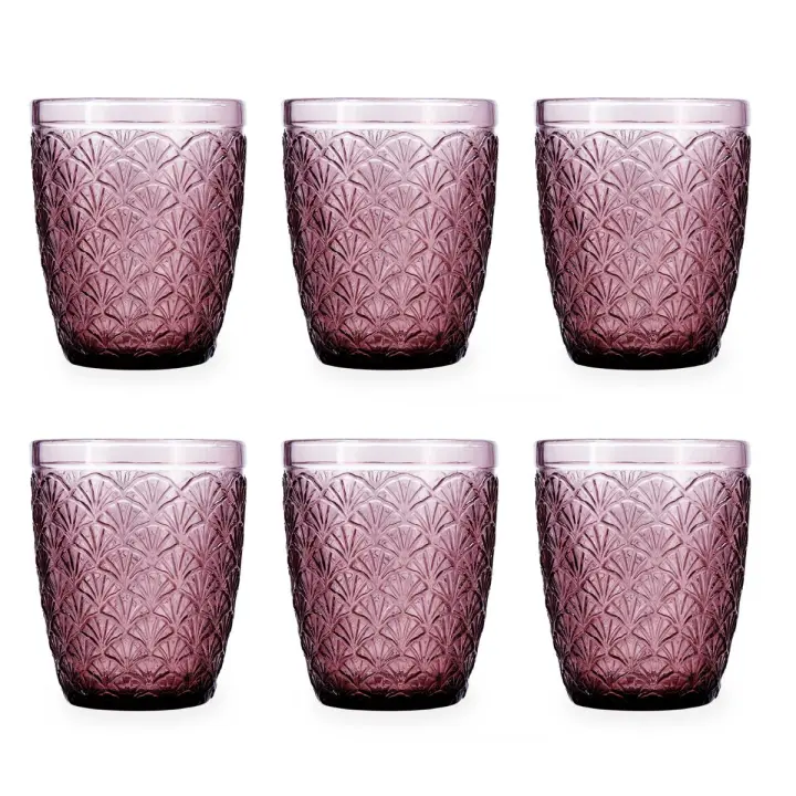 Set 6 Vasos Bajos Vidrio BIDASOA ROSE MOON 29CL Rosa Con Relieve - 1