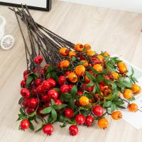 Rama De Pimienta Con Hojas Y 9 Cabezas De Pomegranato Falsas Rojas Y Naranja Para Decoración De Jardín Y Hogar Material De Seda - details 0