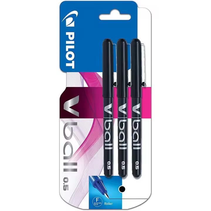 Pilot Bolígrafo V-Ball 05 Roller Punta 0,5mm Capuchón y Clip Tinta Líquida Negro (Pack de 3) - 1