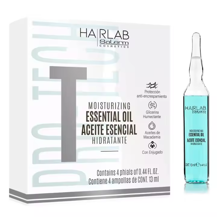 Salerm Aceite Esencial Hidratante Tratamiento Ampollas (4x13 ml) - Hidratación y Protección Antiencrespamiento - Con Glicerina Humectante y Aceites de Macadamia - Salerm Cosmetics - 1