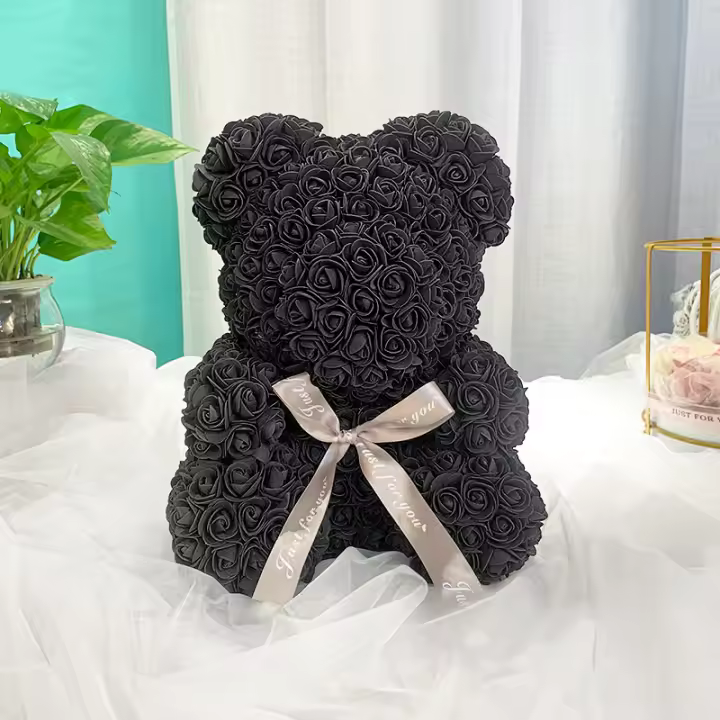 Boda Rose Oso Flor Oso para las mujeres Niños San Valentín Gift de cumpleaños decoración del Hogar (Negro) - 1