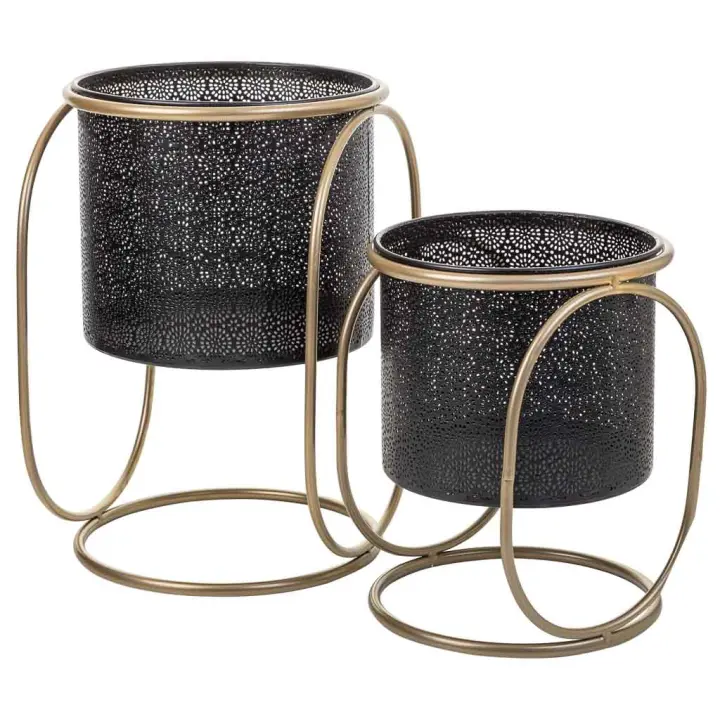 Maceteros De Metal Con Soporte De Metal Set 2Pzas Negro 26x26x178cm, El mejor complemento para tu hogar - 1
