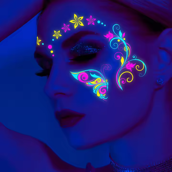 Pegatina De Cara Fluorescente Para Fiestas Nocturnas Mariposa Neón Resistente Al Agua Para Bar Y Festival De Música Luz UV Brillante Accesorio De Fiesta - 1