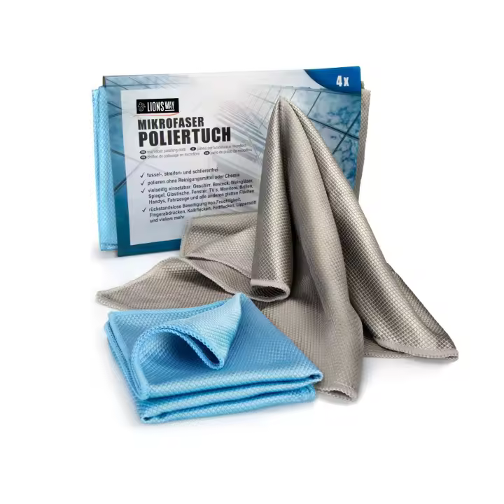 LIONSWAY - Bayeta Cristales Profesional 40x40 – Pack 4, Sin Pelusas, Limpieza Sin Marcas, Uso en Ventanas y Superficies - 1