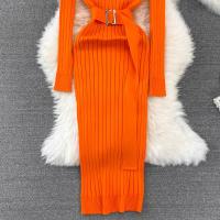 Vestido Maxi De Cuello Alto Para Mujer YuooMuoo 2024 Otoño Invierno Elegante Ajustado Con Cinturón Estilo Bodycon Tejido Ribbed Suave Y Elástico - details 17