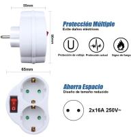 EXTRASTAR- Adaptador 2 en 1 con Interruptor y 2 Enchufes Schuko, Blanco - details 1
