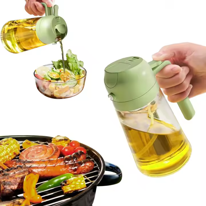 Pulverizador de Aceite para Cocinar, Botella Dispensadora de Aceite de Oliva 2 en 1 Para Cocina, Botella de Aceite de Vidrio de 17 oz/500 ml para Freidora de Aire, Barbacoa (Blanco Cremoso) - 1