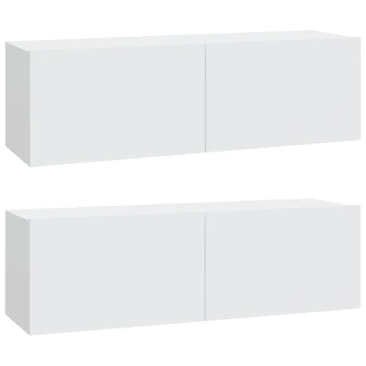 Muebles TV de pared 2 uds madera ingeniería blanco 100x30x30 cm - 1