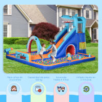 Outsunny Castillo Hinchable Infantil 6 en 1 Castillo Hinchable para Niños con Tobogán Piscina Muro de Escalada Cañón de Agua y Bolsa de Transporte Temática de Tiburón 440x350x240 cm Multicolor - details 4