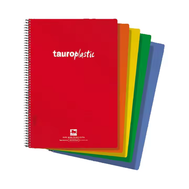 Tauro Pack de 8 Cuadernos A4 Cuadriculados - 80 Hojas, Espiral, Tapa Plastificada en Polipropileno - Papel de 90g - Variedad de Colores - 1