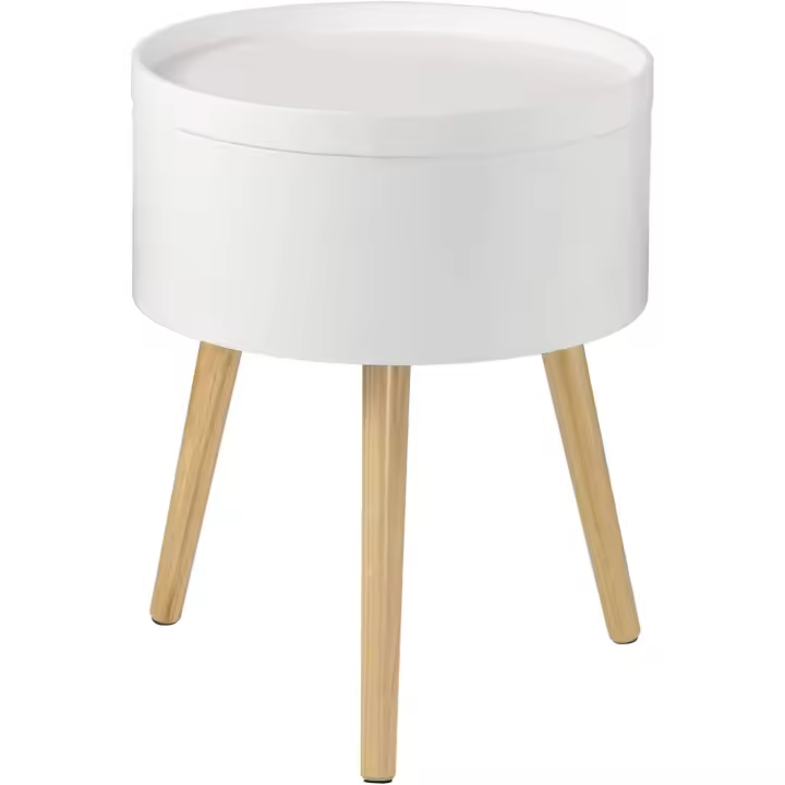 STARLEY-Mesita de Noche Mesitas de café Mesa de Centro Mesa Auxiliar con Compartimento de Almacenamiento, Patas de Madera MDF 38x38x48,5cm Blanco - 1