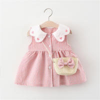 Vestido De Verano Para Niñas 2 Piezas Sin Mangas Con Cuello En Forma De Corazón De Encaje Vestido De Algodón Con Botones Estilo Casual A-Line Talla Verdadera - details 3