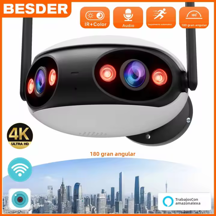 Cámara IP BESDER 8MP Wifi 4K 180 Panorámica Al Aire Libre Con Audio Bidireccional CCTV Inalámbrico IR Vigilancia Doméstica - 1