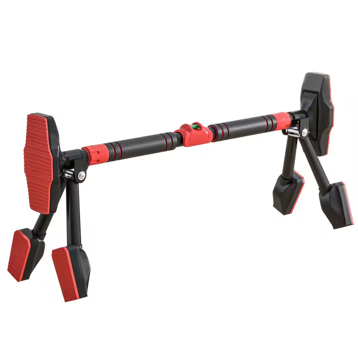 SPORTNOW Barra de Dominadas, dominadas regulables con medidor de nivel, para marcos de puertas, con soporte triangular, carga máxima 225kg, negra, 79-98 x 7,5 x 15 cm - 1