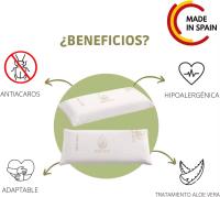Almohada Viscoelastica Antiácaros y Antibacterias,Tejido Aloe Vera PREMIUM, con núcleo Viscoelástico, Indeformable, Hipoalergénico, Termorregulado, Adaptabilidad al Cuello. Envío desde España. - details 1