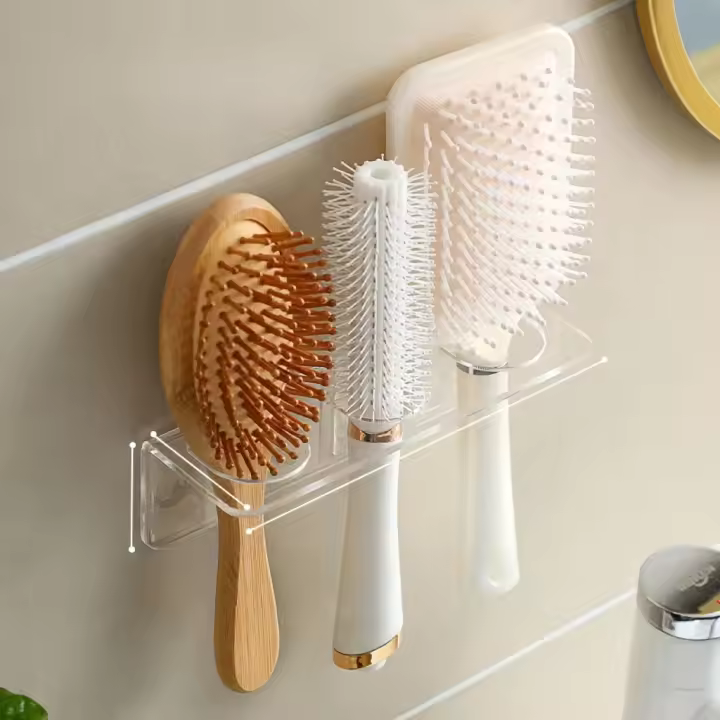 Organizador De Baño Colgante En La Pared De Acrílico Transparente Para Cepillos Y Peines Sin Necesidad De Perforar Espacioso Y Para Almacenamiento De Artículos De Higiene Personal - 1