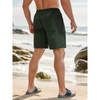 Shorts De Verano Para Hombre De Color Sólido Con Cordón Pantalones De Corduroy Casual Corte Corto Para Fitness - details 12