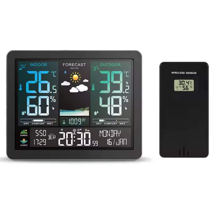 Estación Meteorológica Multifuncional Con Alarma Y Pantalla Color Thermómetro Higrómetro Sensor Exterior Incluido Medidor De Temperatura Y Humedad Para El Hogar - 1