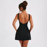 Vestido De Verano Para Mujer 2024 Estilo Europeo Y Estadounidense Cuello Redondo Sin Mangas Color Sólido Cintura Alta Manga Corta Casual Longitud De Rodilla - details 2