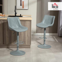 HOMCOM Juego de 2 Taburetes de Bar Taburetes Altos de Cocina Giratorios con Altura Ajustable 92-110 cm Respaldo Asiento de Piel Sintética Marco de Acero y Reposapiés para Comedor Mostrador Gris - details 1