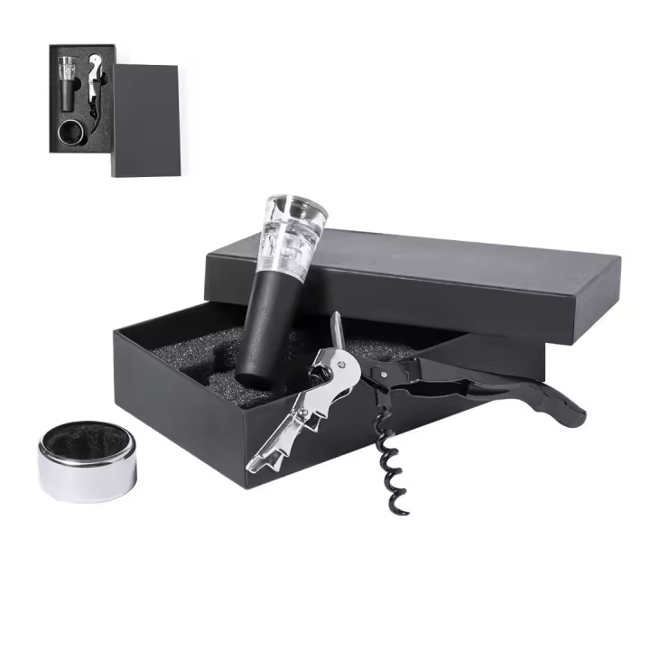 Set Botella Vino 3 Accesorios en Caja Elegante de Regalo - Regalos PrÃ¡cticos Bodas Hombres Unisex, Comuniones - 1