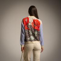 Chaqueta bomber mujer flores y rayas con detalles dorados – diseño exclusivo – WA Wild Animal – talla única - details 1
