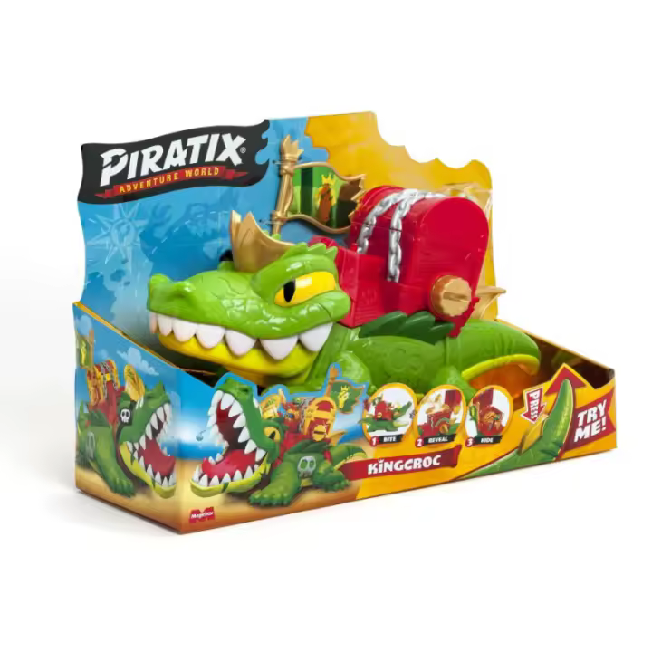PIRATIX King Croc –Cocodrilo articulado,para capturar Piratix y con un cofre para guardar tesoros. Contiene 1 cocodrilo, 1 tesoro exclusivo, 2 tesoros dorados extras, 1 Piratix exclusivo y 1 accesorio (Magic Box PPXSP114IN) - 1