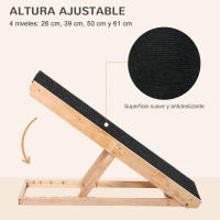 PawHut Rampa para Perros y Gatos Plegable de Madera 90x40x61 cm con Altura Ajustable de 4 Niveles y Alfombra Antideslizante Escaleras de Mascotas para Coche Cama y Sofá Natural - details 3
