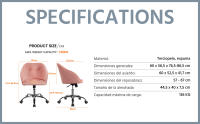 Silla de Oficina Giratoria de 360° de Terciopelo con Altura de Asiento Ajustable Silla Terciopelo Carga 136 KG Rosa - details 3