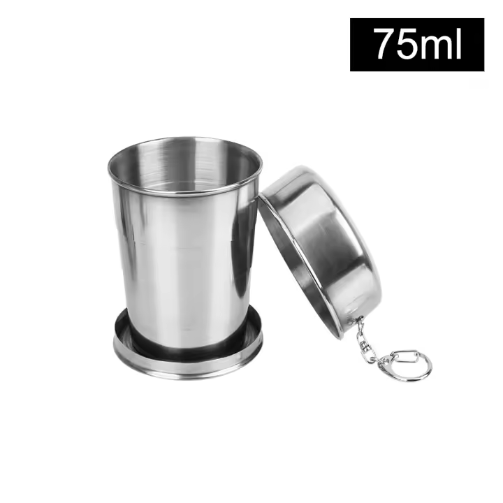Copa De Agua Retráctil Y Plegable Con Llavero De Acero Inoxidable Para Viajes Y Exteriores Copa Dobladita Ecológica Con Manija - 1