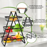 Mostrador de cocina multifuncional de cesta de frutas de tres pisos con mango de madera y estante de almacenamiento del restaurante para el almacenamiento de frutas, verduras y pan - details 3