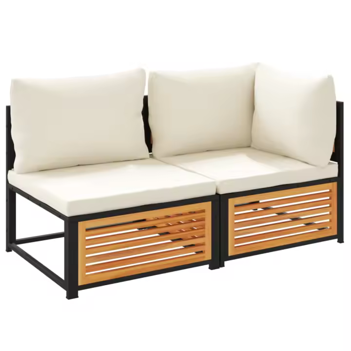 vidaXL Sofá de jardín 2 plazas con cojines madera maciza de acacia Antracita, Crema, Conjunto Terraza Muebles Jardín Exterior Juego de Muebles de jardín Mueble Jardín Exterior Muebles de Salon Exterior - 1