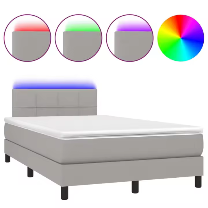 vidaXL Cama box spring con colchón tela y LED gris claro 120x200 cm - 1