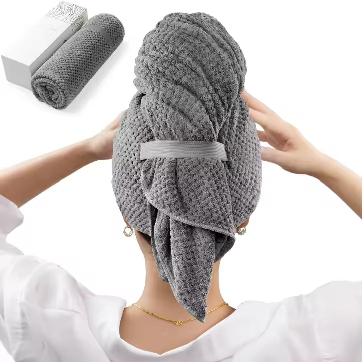 Toalla Grande de microfibra para el Cabello para Mujer, toalla de Seca suave with Band elástica,turbantes de Cabello - 1