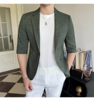 Traje De Verano Para Hombre 2025 De Alta Calidad Con Mangas De Siete Puntos Estilo Moderno Y Elegante Talla M-5XL Azul Rayado Transpirable Y Fresco - details 12