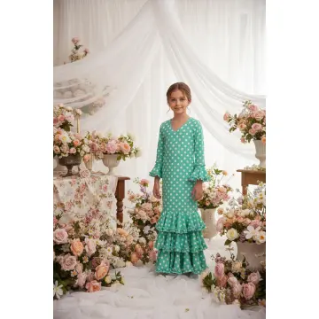 Traje De Flamenca Para Niña | Vestido Sevillana Con Flor, Pulsera Y Collar | Disfraz De Gitana Para Carnaval Y Feria De Abril